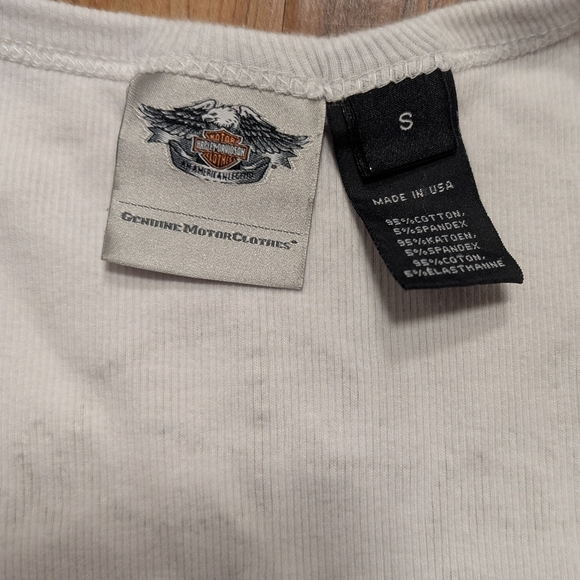 Harley-Davidson 110 Year Anniversary Short Sleeve White Henley Tee Women's Small - Picture 5 of 6